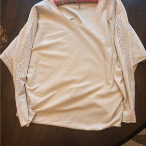 Cream V-Neck Sweater with Embellished Sleeves